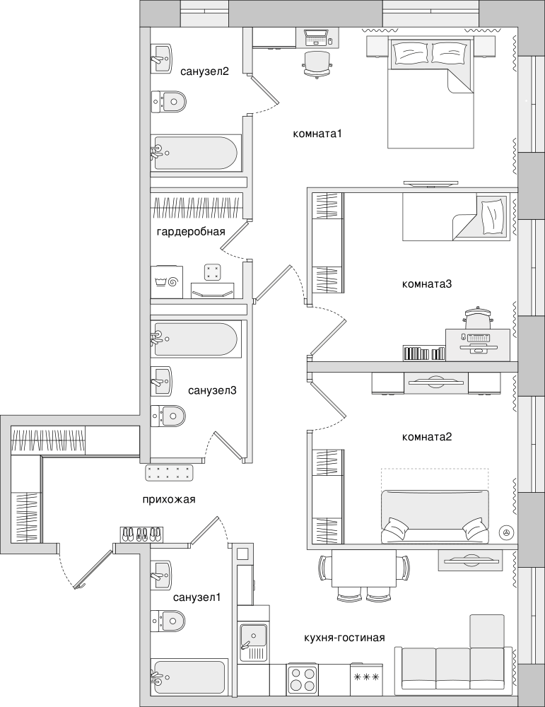 3-комнатная, 87 м² — ЖК Клубный дом Волковский