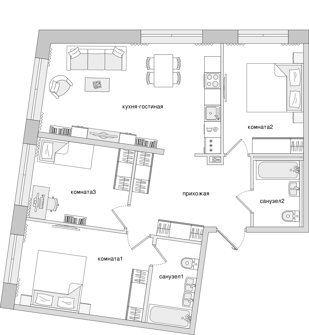3-комнатная, 85 м² — ЖК Клубный дом Волковский