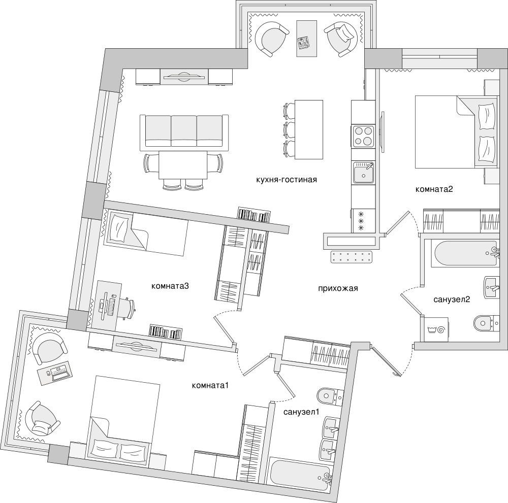 3-комнатная, 90 м² — ЖК Клубный дом Волковский