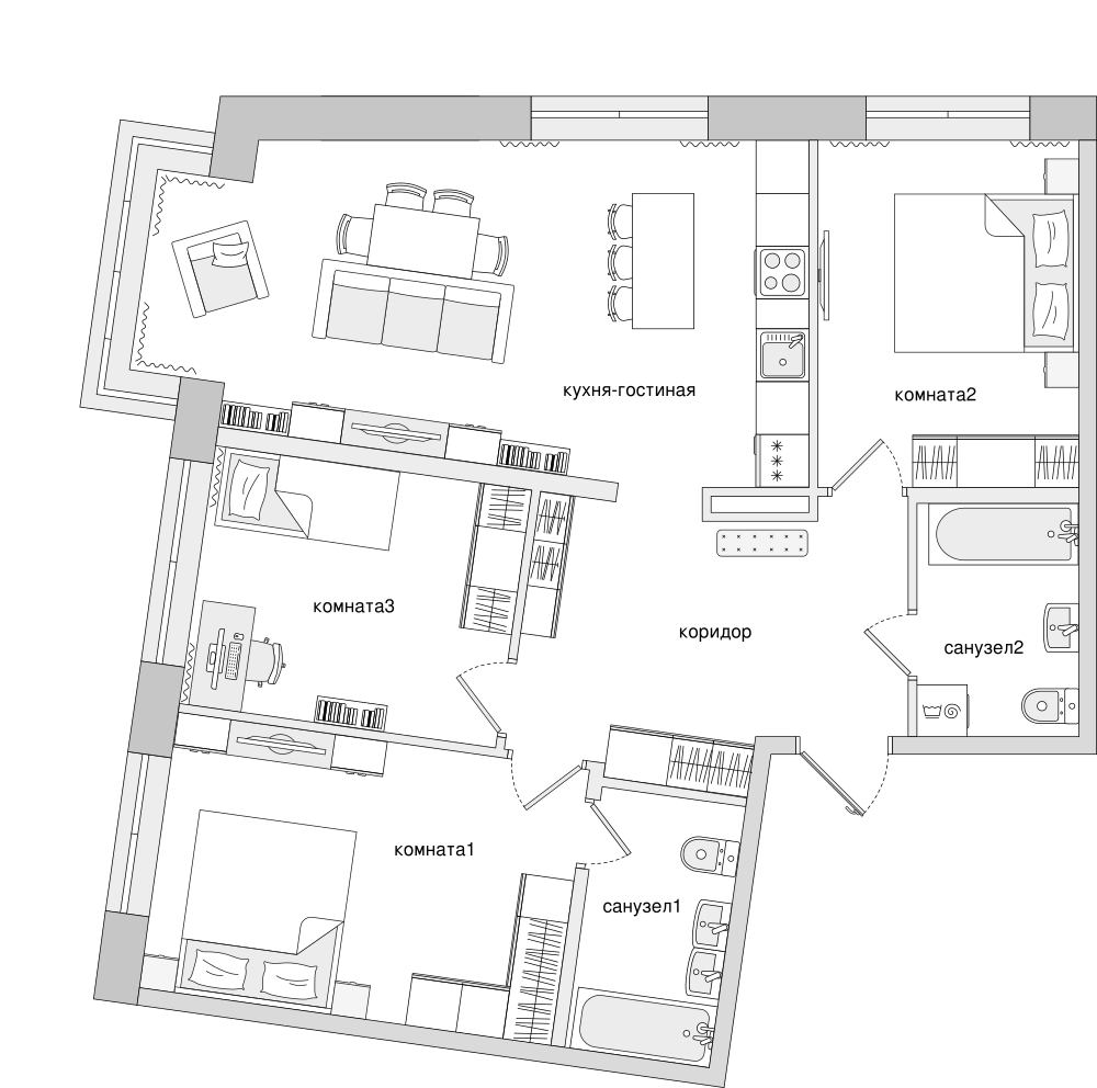 3-комнатная, 88 м² — ЖК Клубный дом Волковский