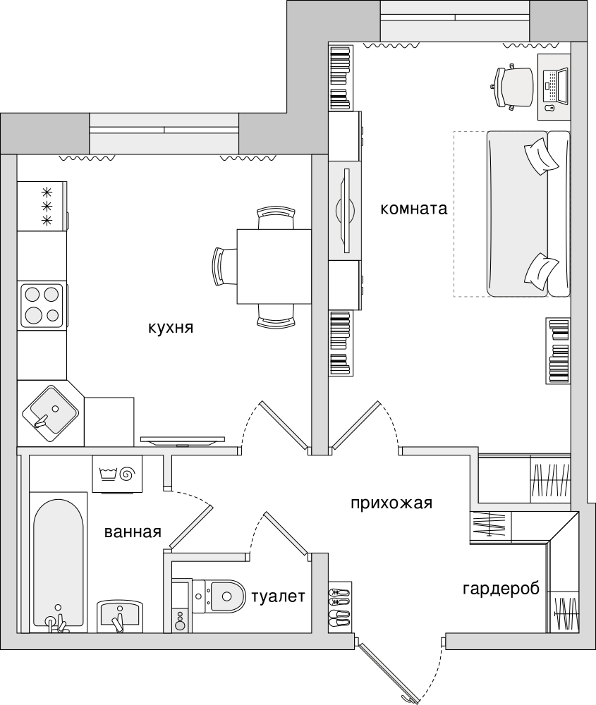 1-комнатная, 40 м² — ЖК ЖК Елизаровский