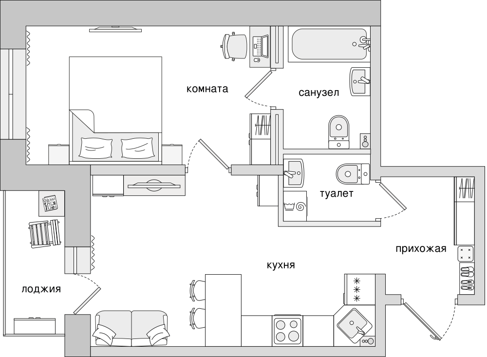 1-комнатная, 46 м² — ЖК ЖК Елизаровский