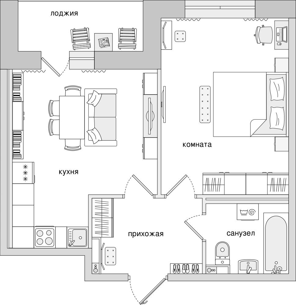 1-комнатная, 44 м² — ЖК ЖК Елизаровский