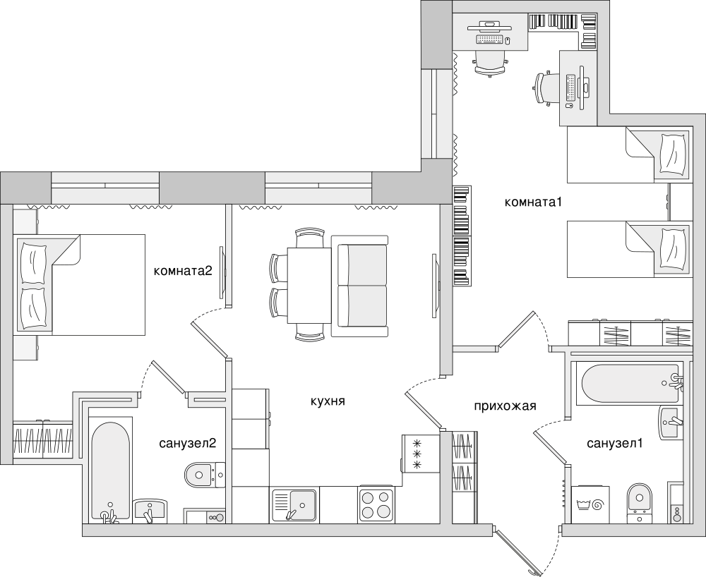 2-комнатная, 55 м² — ЖК ЖК Елизаровский