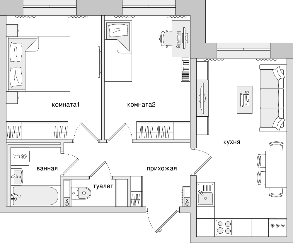 2-комнатная, 54 м² — ЖК ЖК Елизаровский