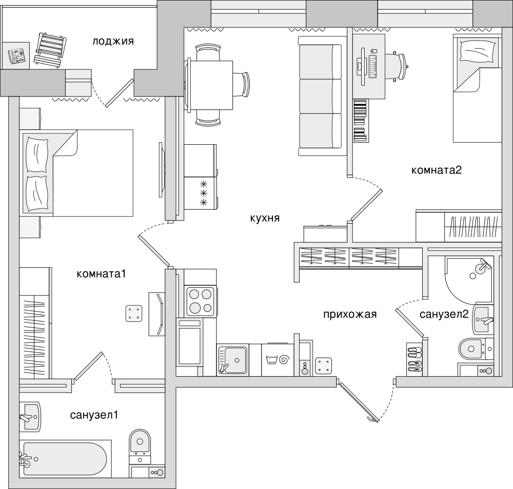 2-комнатная, 61 м² — ЖК ЖК Елизаровский