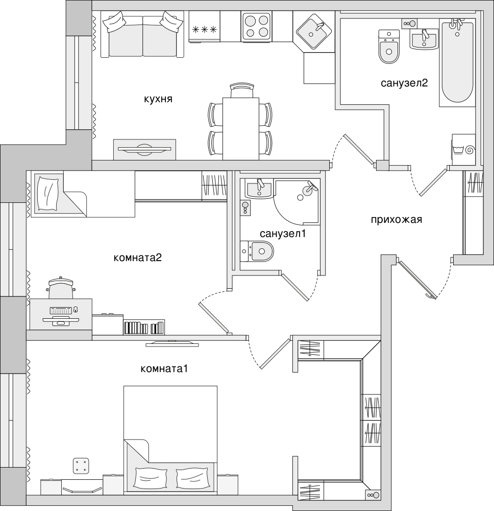 2-комнатная, 66 м² — ЖК ЖК Елизаровский