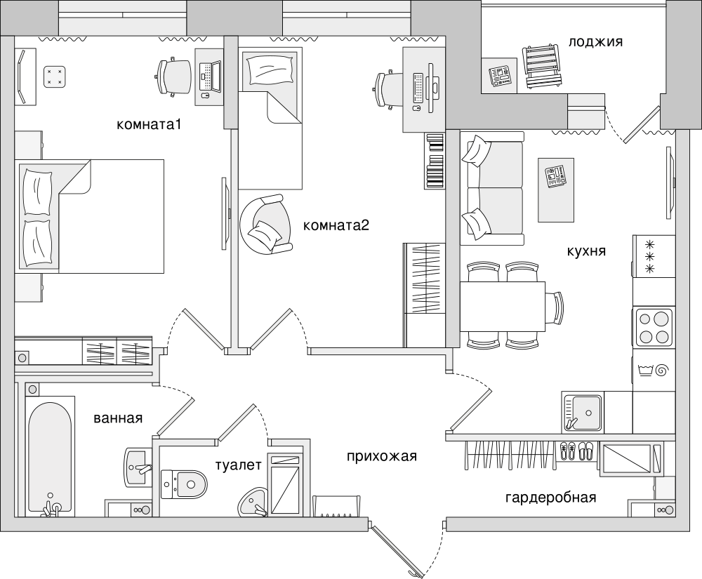 2-комнатная, 57 м² — ЖК ЖК Елизаровский