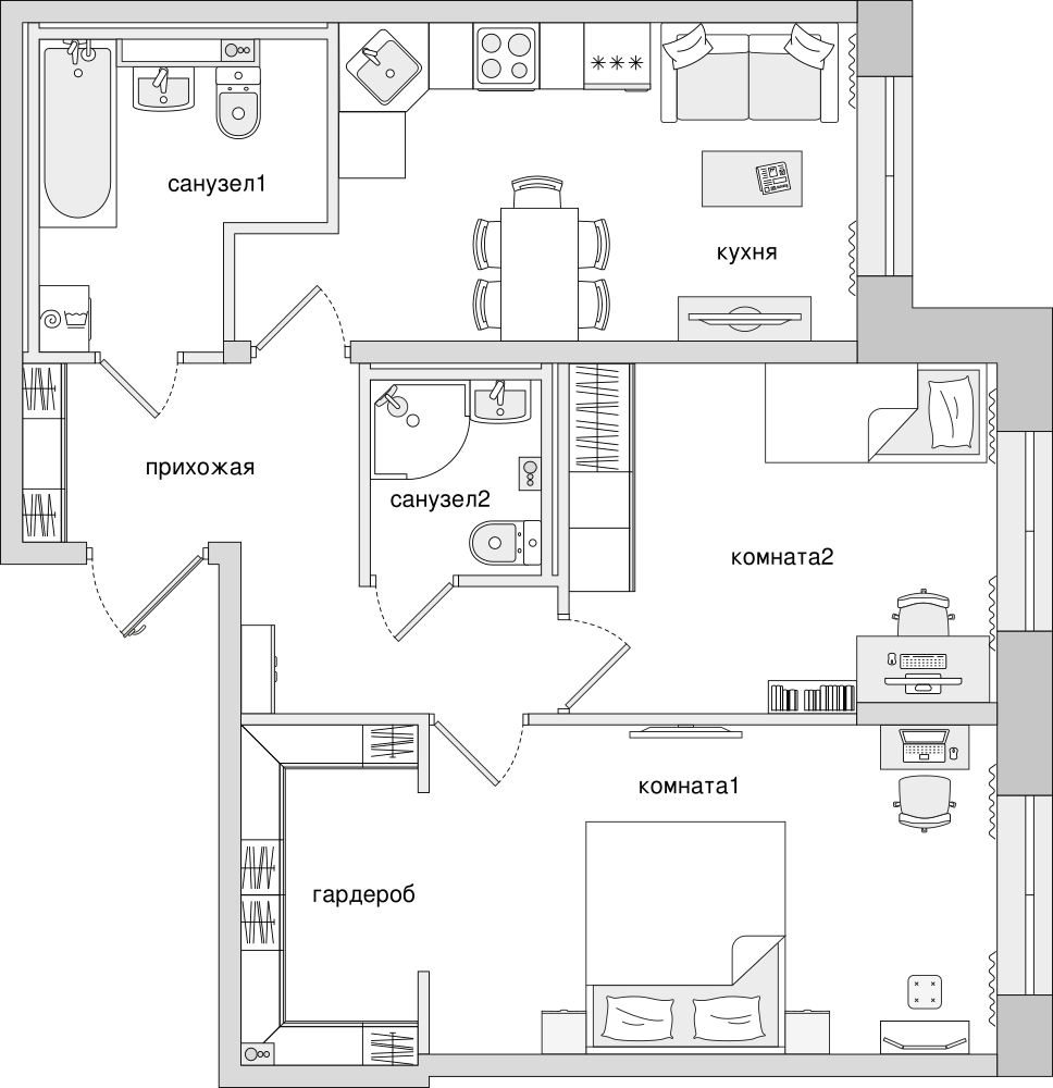 2-комнатная, 66 м² — ЖК ЖК Елизаровский