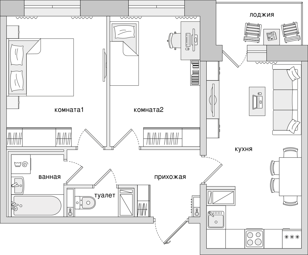 2-комнатная, 57 м² — ЖК ЖК Елизаровский