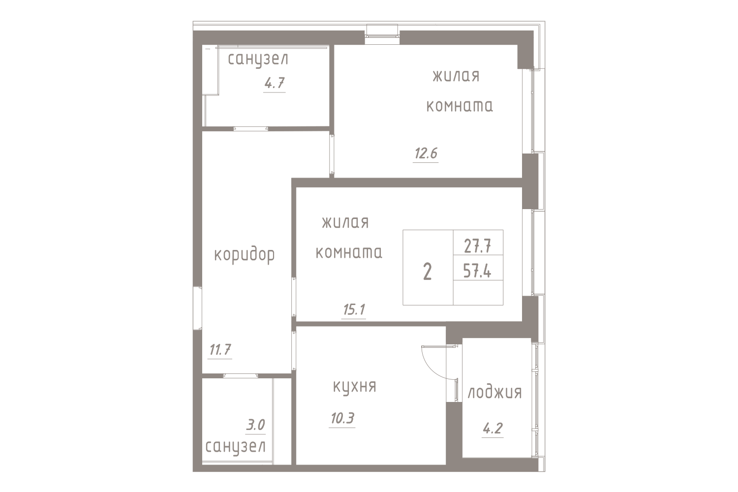 2-комнатная, 59 м² — ЖК ЖК Лайф Лесная