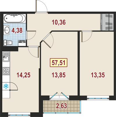 2-комнатная, 58 м² — ЖК ЖК Дом у Каретного