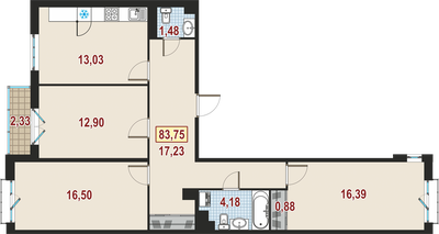 3-комнатная, 84 м² — ЖК ЖК Дом у Каретного