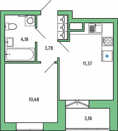 1-комнатная, 31 м² — ЖК ЖК Янила Драйв