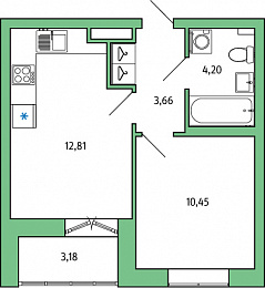 1-комнатная, 33 м² — ЖК ЖК Янила Драйв