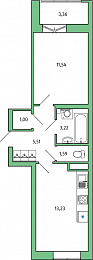 1-комнатная, 38 м² — ЖК ЖК Янила Драйв