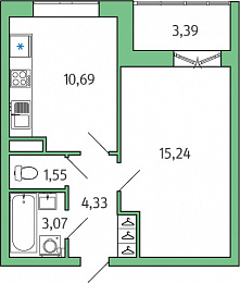 1-комнатная, 37 м² — ЖК ЖК Янила Драйв