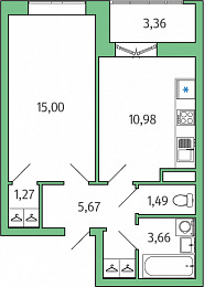 1-комнатная, 40 м² — ЖК ЖК Янила Драйв