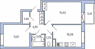 1-комнатная, 52 м² — ЖК ЖК Янила Драйв
