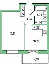 1-комнатная, 35 м² — ЖК ЖК Янила Драйв