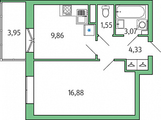 1-комнатная, 37 м² — ЖК ЖК Янила Драйв