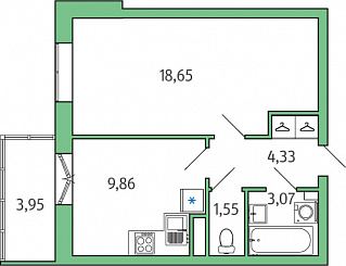 1-комнатная, 39 м² — ЖК ЖК Янила Драйв