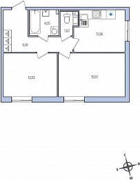 1-комнатная, 54 м² — ЖК ЖК Янила Драйв
