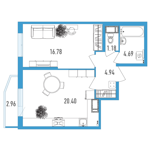 1-комнатная, 49 м² — ЖК ЖК Yoga (Йога)