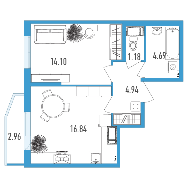 1-комнатная, 43 м² — ЖК ЖК Yoga (Йога)
