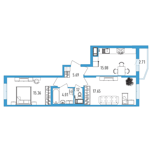 2-комнатная, 60 м² — ЖК ЖК Yoga (Йога)