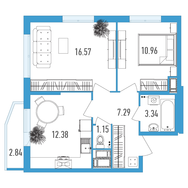 2-комнатная, 53 м² — ЖК ЖК Yoga (Йога)