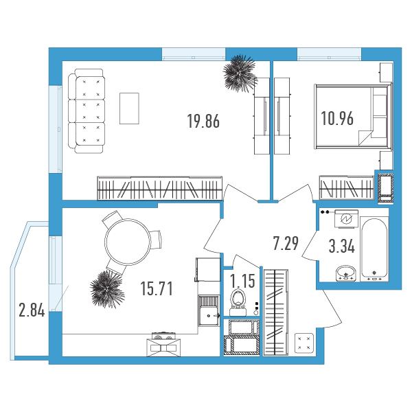 2-комнатная, 59 м² — ЖК ЖК Yoga (Йога)