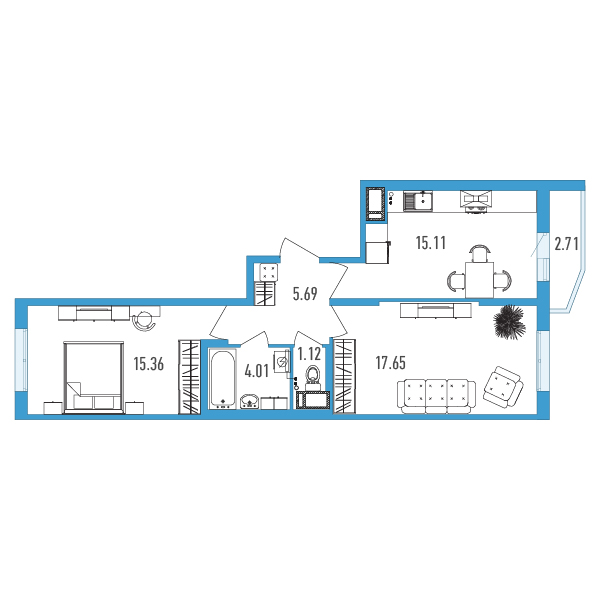 2-комнатная, 60 м² — ЖК ЖК Yoga (Йога)