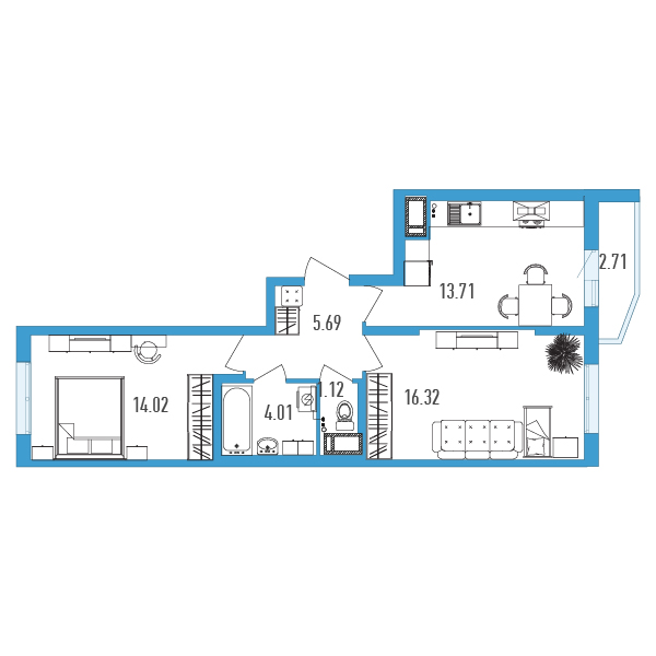 2-комнатная, 56 м² — ЖК ЖК Yoga (Йога)