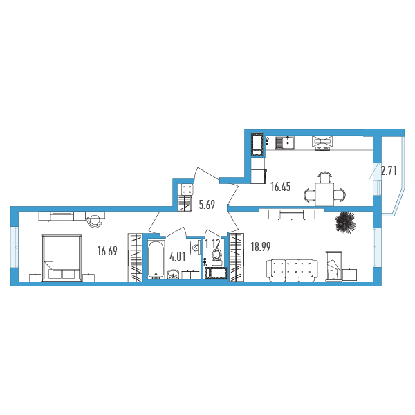 2-комнатная, 64 м² — ЖК ЖК Yoga (Йога)