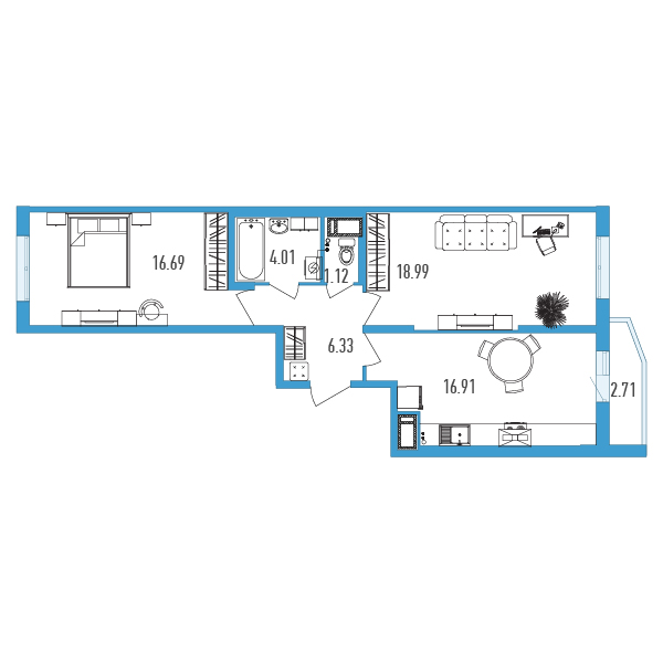 2-комнатная, 65 м² — ЖК ЖК Yoga (Йога)