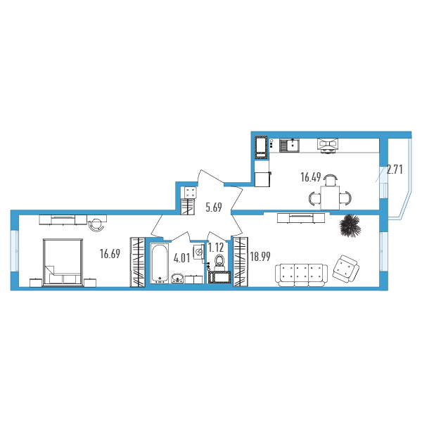 2-комнатная, 64 м² — ЖК ЖК Yoga (Йога)