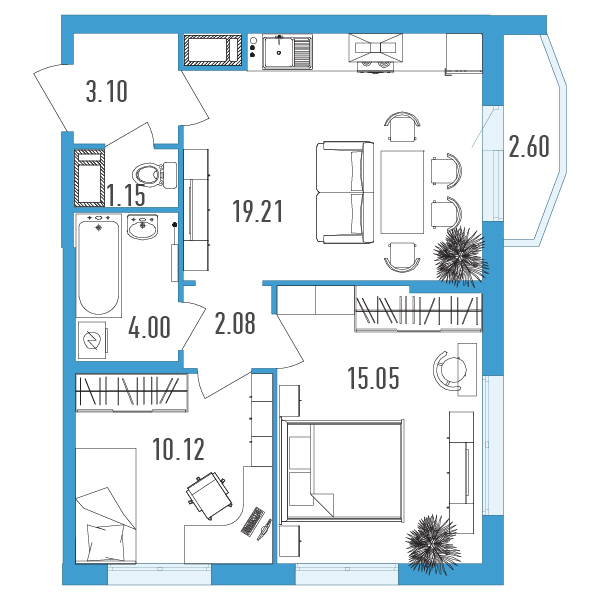 2-комнатная, 56 м² — ЖК ЖК Yoga (Йога)