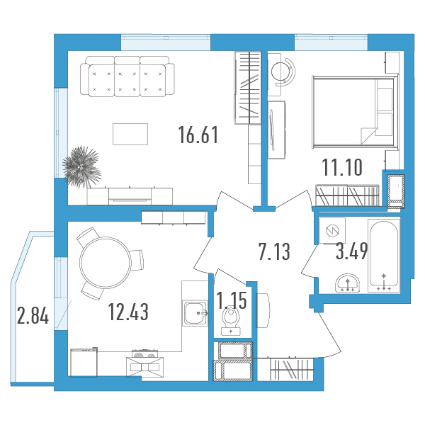 2-комнатная, 53 м² — ЖК ЖК Yoga (Йога)