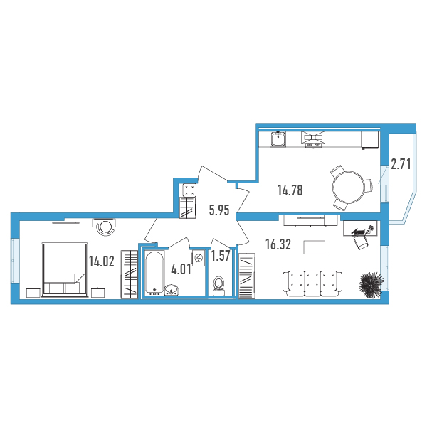 2-комнатная, 58 м² — ЖК ЖК Yoga (Йога)