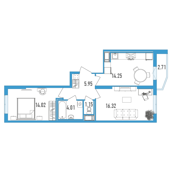 2-комнатная, 57 м² — ЖК ЖК Yoga (Йога)