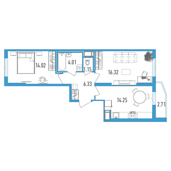 2-комнатная, 57 м² — ЖК ЖК Yoga (Йога)