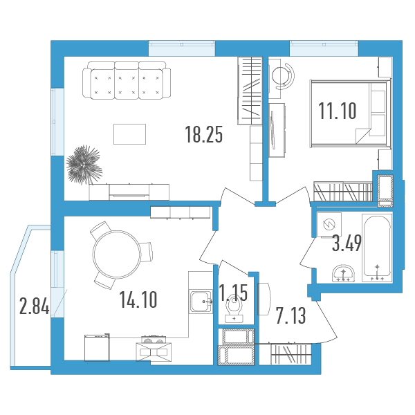 2-комнатная, 56 м² — ЖК ЖК Yoga (Йога)