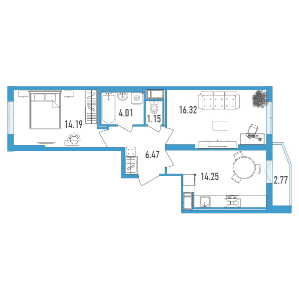 2-комнатная, 58 м² — ЖК ЖК Yoga (Йога)