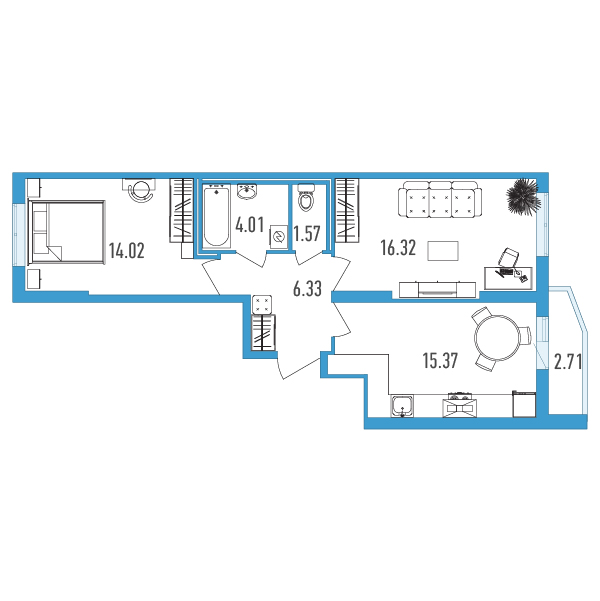 2-комнатная, 59 м² — ЖК ЖК Yoga (Йога)