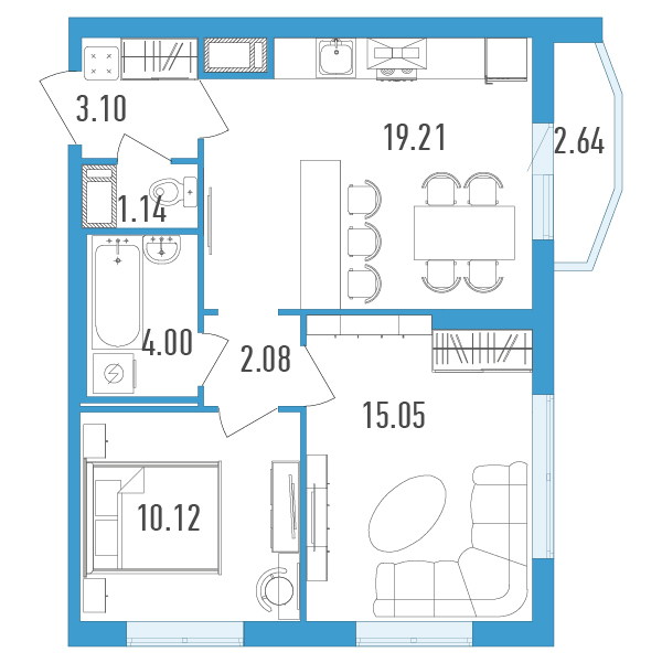 2-комнатная, 56 м² — ЖК ЖК Yoga (Йога)