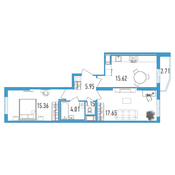 2-комнатная, 61 м² — ЖК ЖК Yoga (Йога)