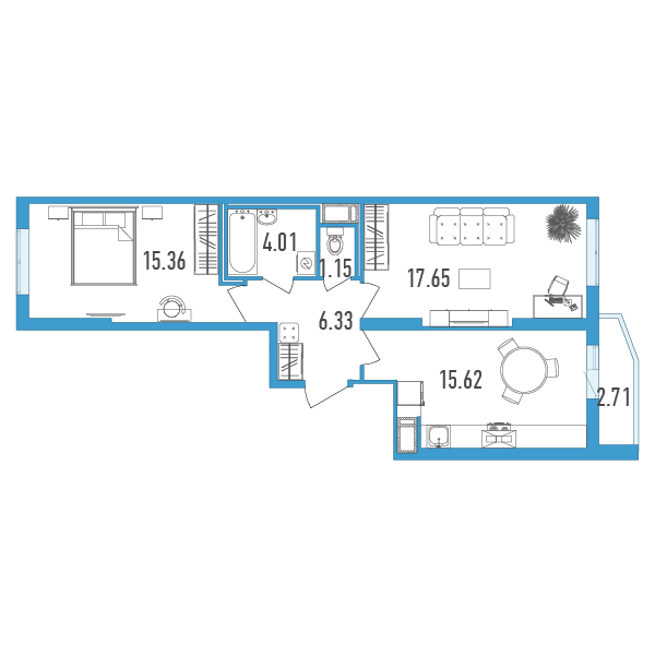 2-комнатная, 61 м² — ЖК ЖК Yoga (Йога)