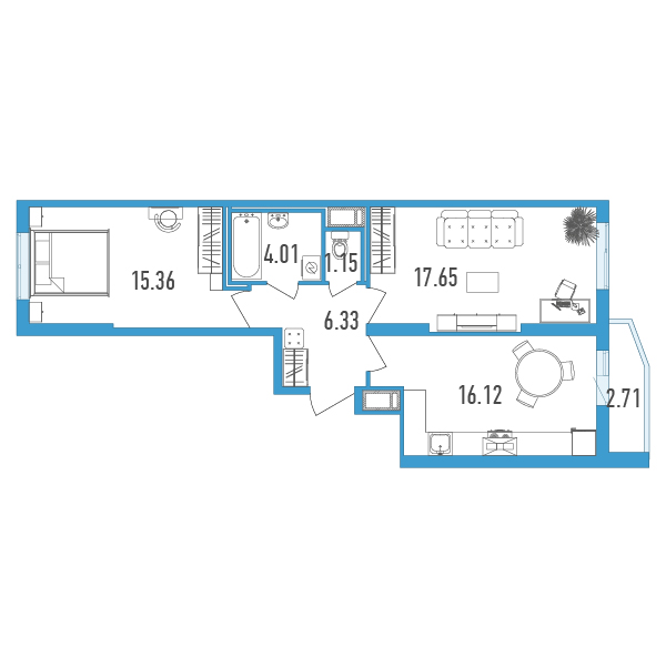 2-комнатная, 62 м² — ЖК ЖК Yoga (Йога)