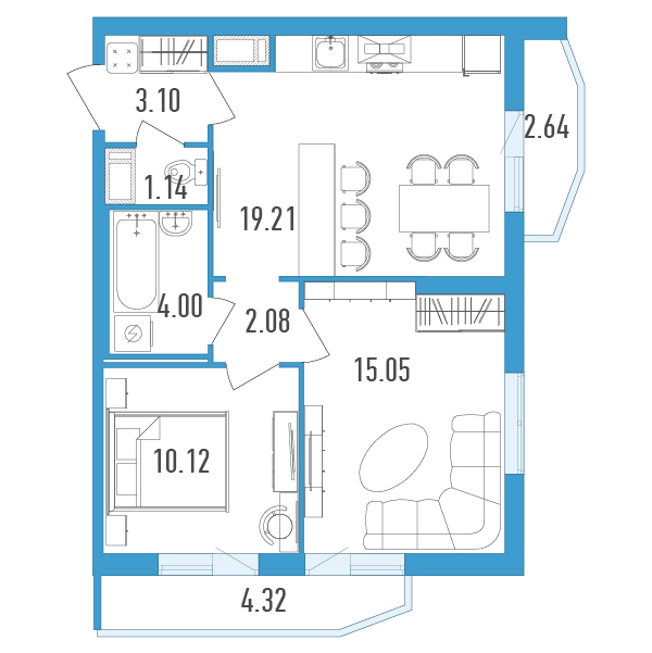 2-комнатная, 57 м² — ЖК ЖК Yoga (Йога)